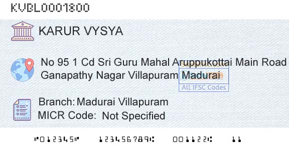 Karur Vysya Bank Madurai VillapuramBranch 