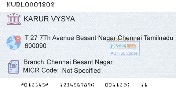 Karur Vysya Bank Chennai Besant NagarBranch 