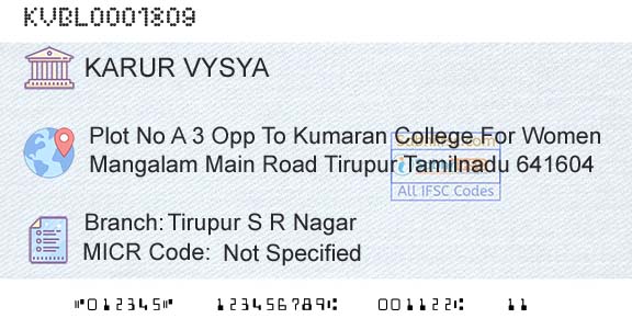 Karur Vysya Bank Tirupur S R NagarBranch 