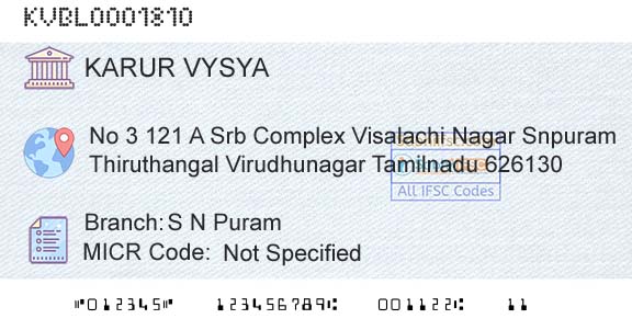 Karur Vysya Bank S N PuramBranch 