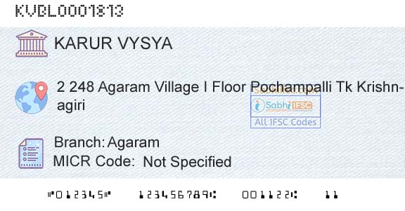 Karur Vysya Bank AgaramBranch 