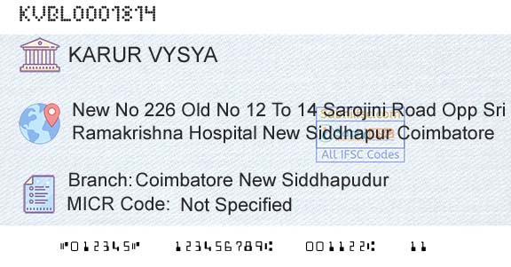 Karur Vysya Bank Coimbatore New SiddhapudurBranch 