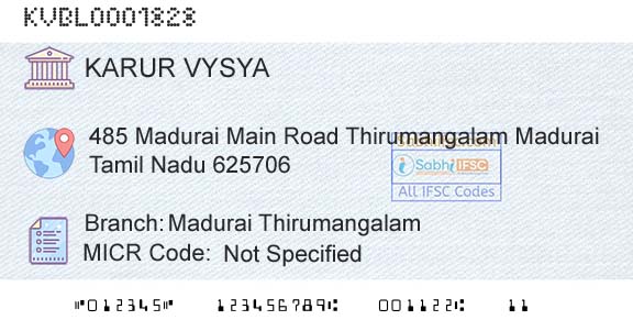 Karur Vysya Bank Madurai ThirumangalamBranch 