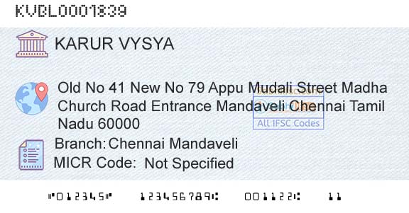 Karur Vysya Bank Chennai MandaveliBranch 