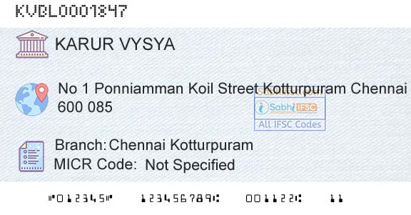 Karur Vysya Bank Chennai KotturpuramBranch 