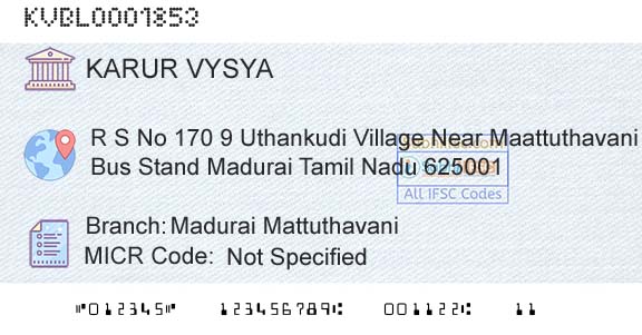 Karur Vysya Bank Madurai MattuthavaniBranch 