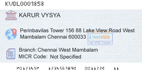 Karur Vysya Bank Chennai West MambalamBranch 