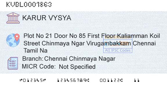 Karur Vysya Bank Chennai Chinmaya NagarBranch 