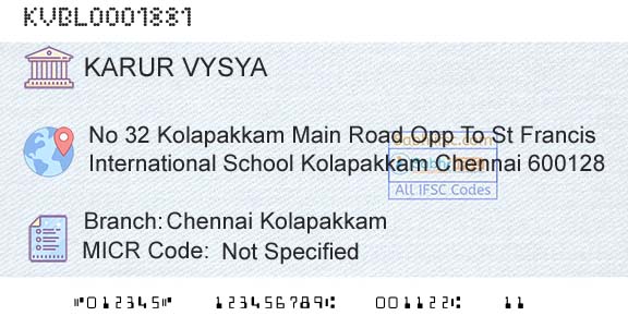 Karur Vysya Bank Chennai KolapakkamBranch 