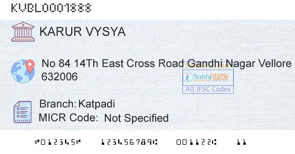 Karur Vysya Bank KatpadiBranch 