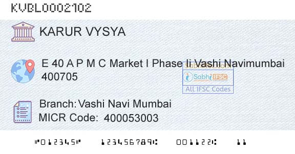 Karur Vysya Bank Vashi Navi MumbaiBranch 