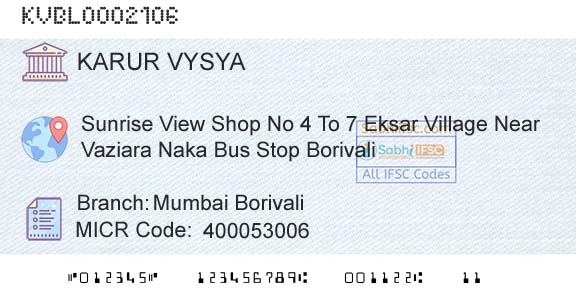 Karur Vysya Bank Mumbai BorivaliBranch 