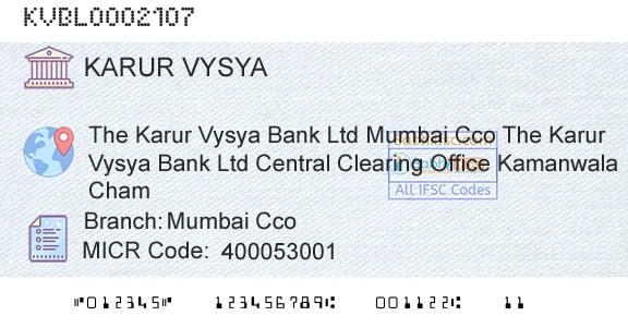 Karur Vysya Bank Mumbai CcoBranch 