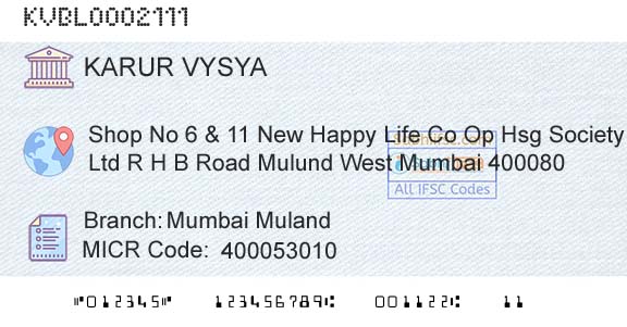 Karur Vysya Bank Mumbai MulandBranch 