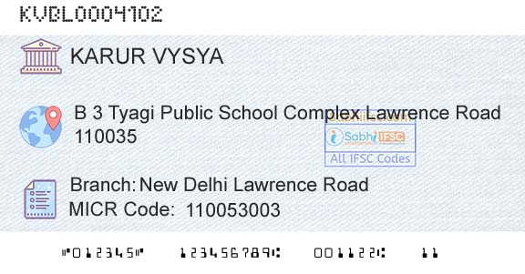 Karur Vysya Bank New Delhi Lawrence RoadBranch 