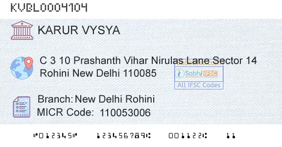 Karur Vysya Bank New Delhi RohiniBranch 