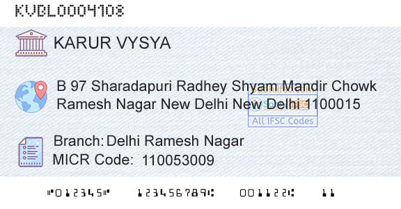 Karur Vysya Bank Delhi Ramesh NagarBranch 
