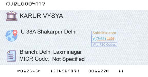 Karur Vysya Bank Delhi LaxminagarBranch 