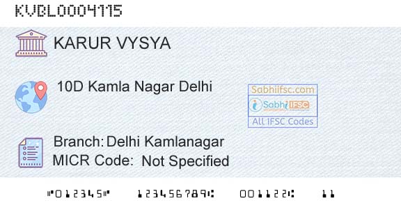 Karur Vysya Bank Delhi KamlanagarBranch 