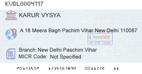 Karur Vysya Bank New Delhi Paschim ViharBranch 