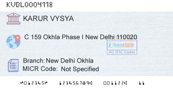 Karur Vysya Bank New Delhi OkhlaBranch 