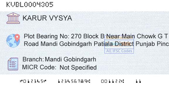 Karur Vysya Bank Mandi GobindgarhBranch 