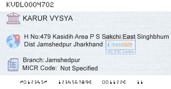 Karur Vysya Bank JamshedpurBranch 