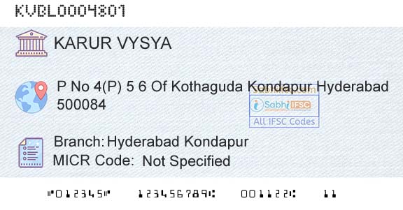 Karur Vysya Bank Hyderabad KondapurBranch 