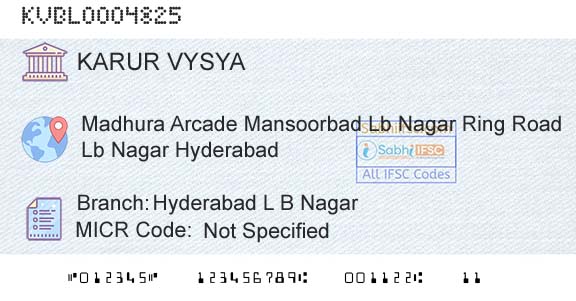 Karur Vysya Bank Hyderabad L B NagarBranch 