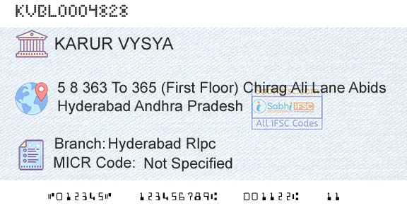 Karur Vysya Bank Hyderabad RlpcBranch 