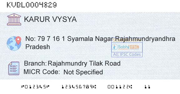 Karur Vysya Bank Rajahmundry Tilak RoadBranch 