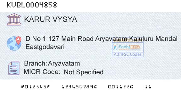 Karur Vysya Bank AryavatamBranch 