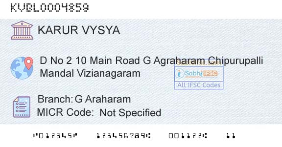 Karur Vysya Bank G AraharamBranch 