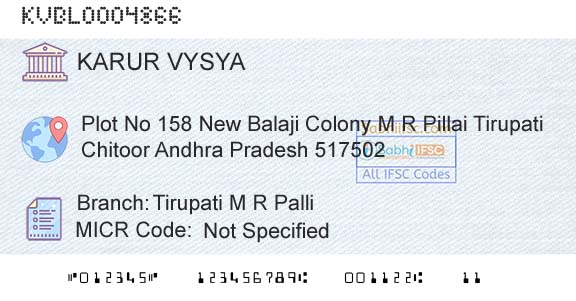 Karur Vysya Bank Tirupati M R PalliBranch 