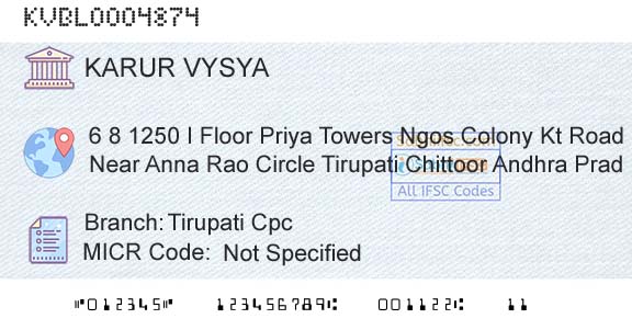 Karur Vysya Bank Tirupati CpcBranch 
