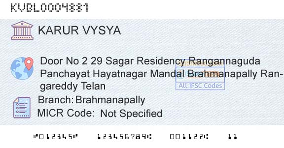 Karur Vysya Bank BrahmanapallyBranch 
