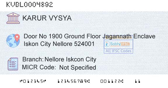 Karur Vysya Bank Nellore Iskcon CityBranch 