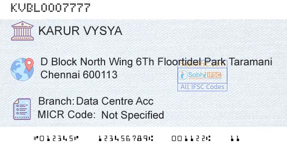 Karur Vysya Bank Data Centre AccBranch 