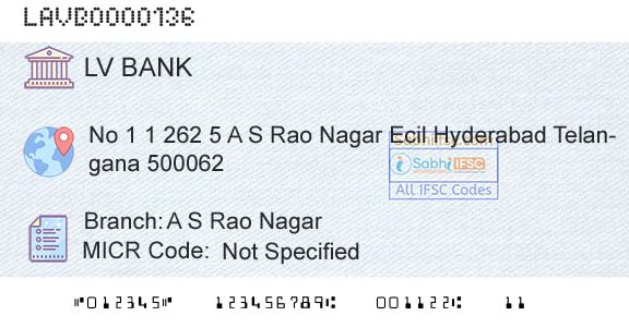 Laxmi Vilas Bank A S Rao NagarBranch 