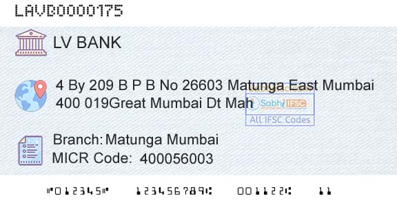 Laxmi Vilas Bank Matunga MumbaiBranch 