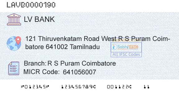 Laxmi Vilas Bank R S Puram CoimbatoreBranch 