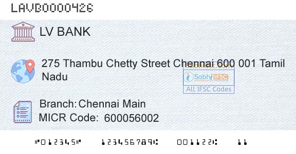 Laxmi Vilas Bank Chennai MainBranch 