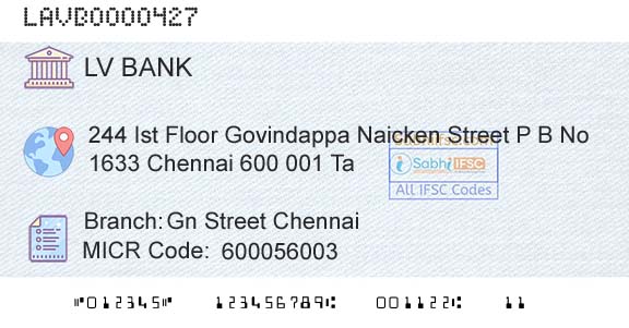 Laxmi Vilas Bank Gn Street ChennaiBranch 