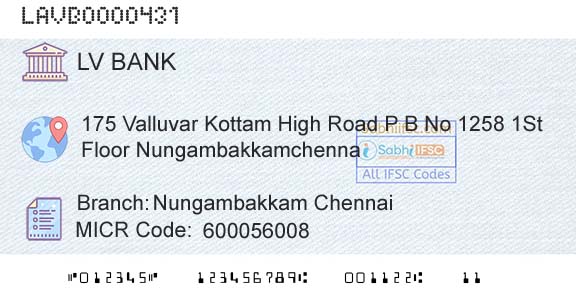 Laxmi Vilas Bank Nungambakkam ChennaiBranch 