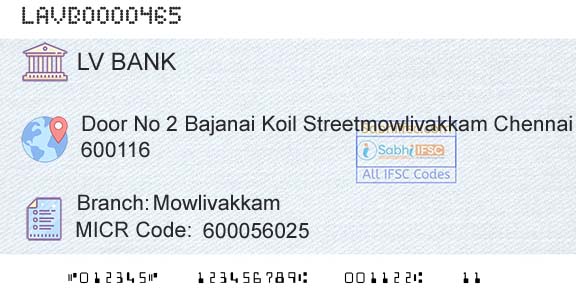 Laxmi Vilas Bank MowlivakkamBranch 