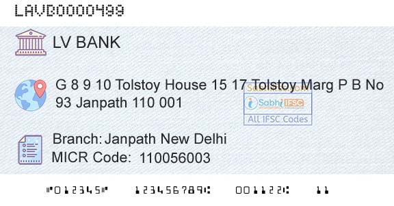 Laxmi Vilas Bank Janpath New DelhiBranch 
