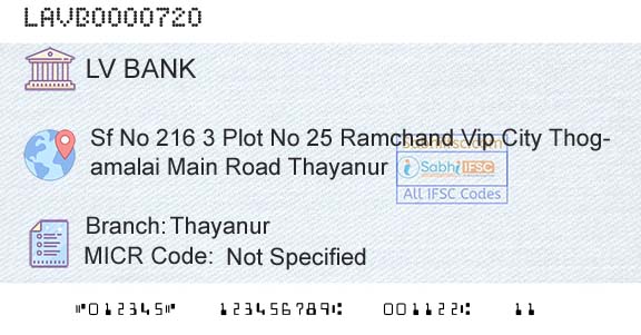 Laxmi Vilas Bank ThayanurBranch 