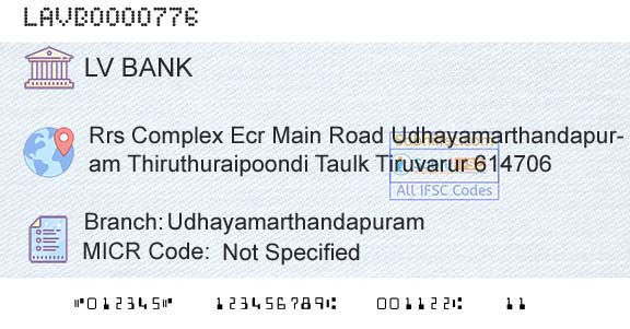 Laxmi Vilas Bank UdhayamarthandapuramBranch 