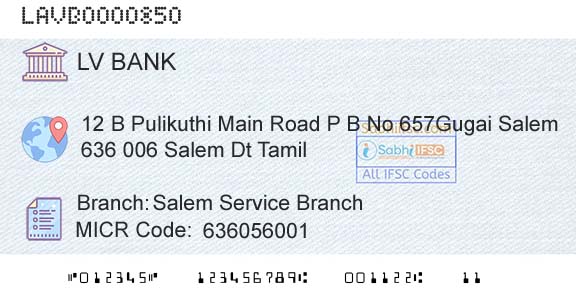 Laxmi Vilas Bank Salem Service BranchBranch 