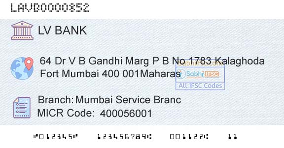 Laxmi Vilas Bank Mumbai Service BrancBranch 